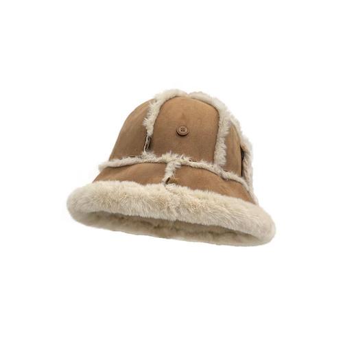 New Japanese Plush Two-Purpose Fisherman Hat Women's Autumn and Winter Large Head Circumference Plus Velvet Warm Bucket Hat Trendy Hat Bag