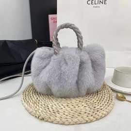 毛绒包包仿兔毛可爱南瓜包手提女士包秋冬云朵单肩斜挎包时尚