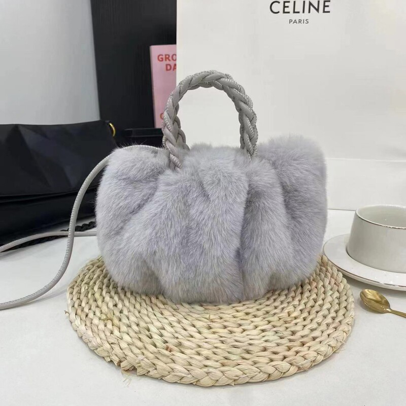 Plush Bag Imitation Rabbit Fur Cute Pumpkin Bag Hand-Held Women's Bag Autumn and Winter Cloud Shoulder Crossbody Bag Fashionable