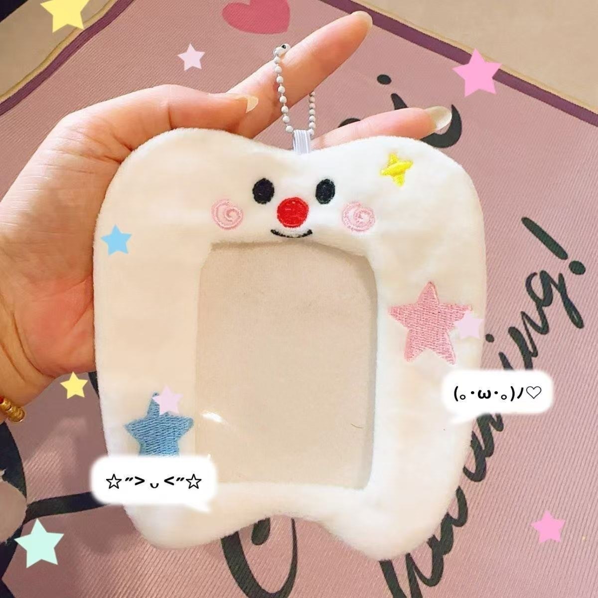 Cute ángel cerdo de peluche 3 pulgadas tarjeta de visualización tarjeta de estudiante colgante tarjeta de comida cubierta protectora