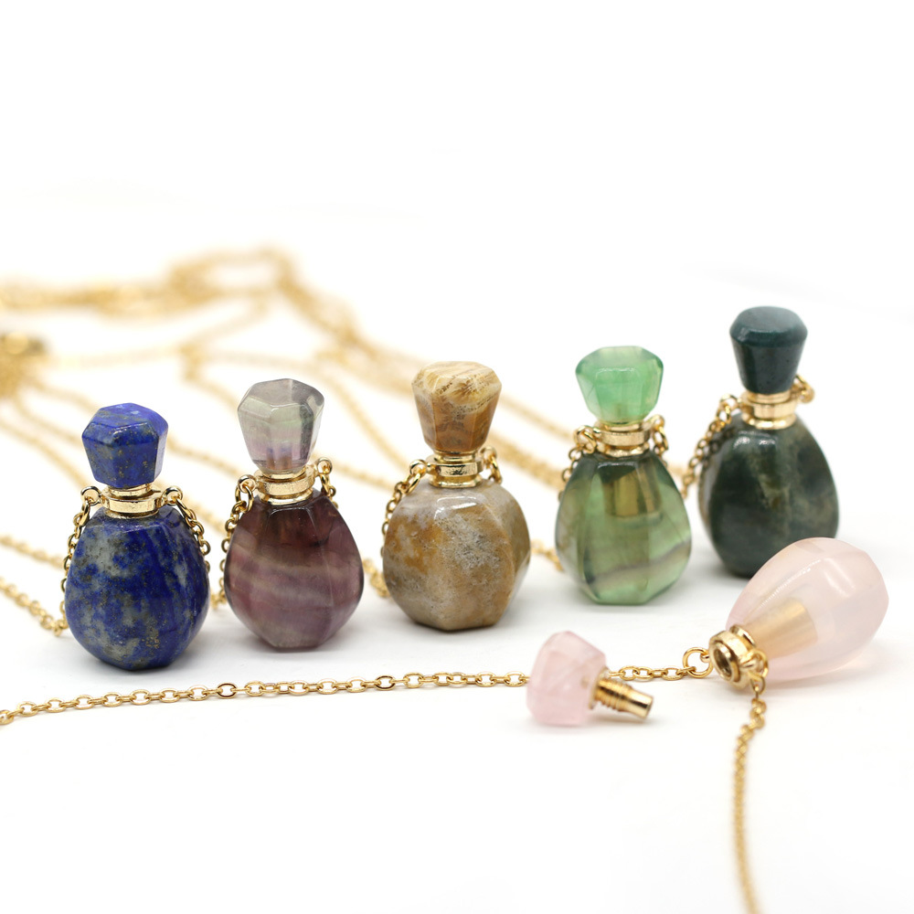 18g Weight Pendant Necklace Classification cable chain Chain Type 1 Piece Quantity Daily Occasion natural stone Material Perfume Bottle Pattern All Seasons Season Unisex Gender Classic Style Style Classic Style Perfume Bottle Natural Stone Cable Chain Pendant Necklace In Bulk 23