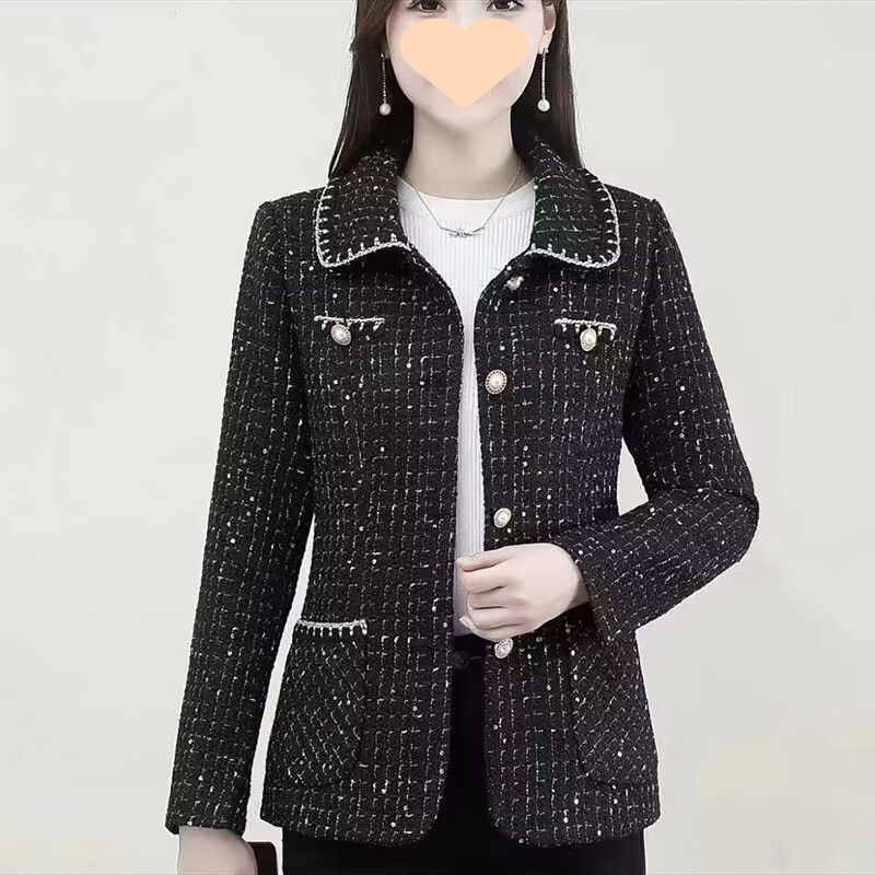 高級春秋ショートスタイルスーツ女性のための 2025 春の新ファッションママのスクエアカラースーツジャケット|undefined