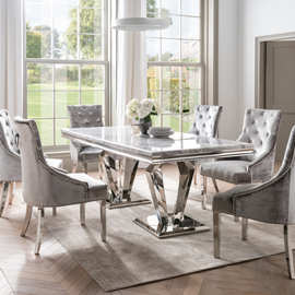 轻奢餐桌椅套装小户型后现代创意不锈钢大理石餐桌北欧家用饭桌子