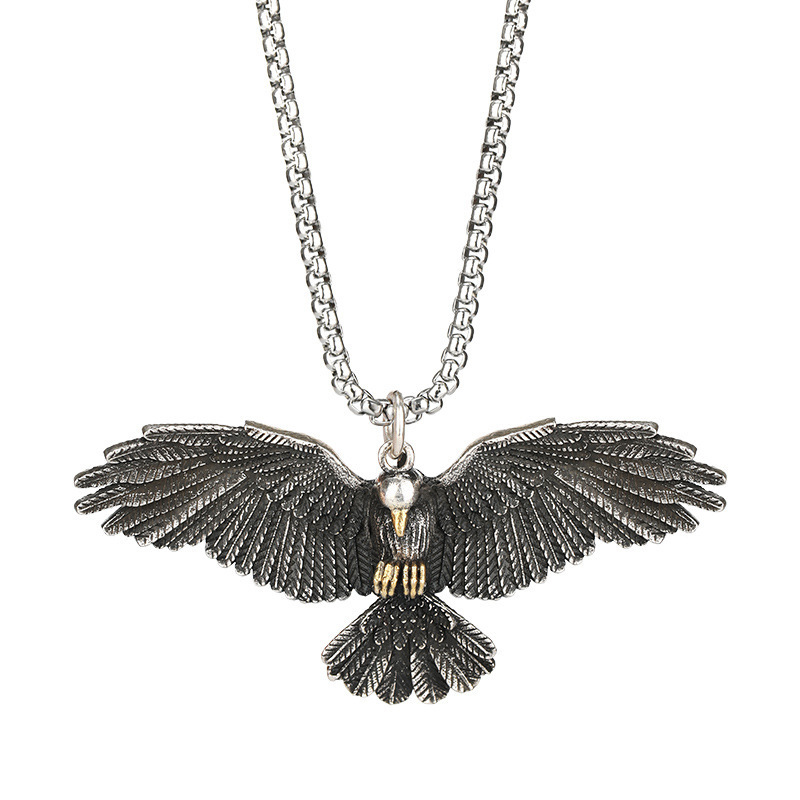 Collar de halcón para hombre vintage plata thai cadena larga_voghion.com