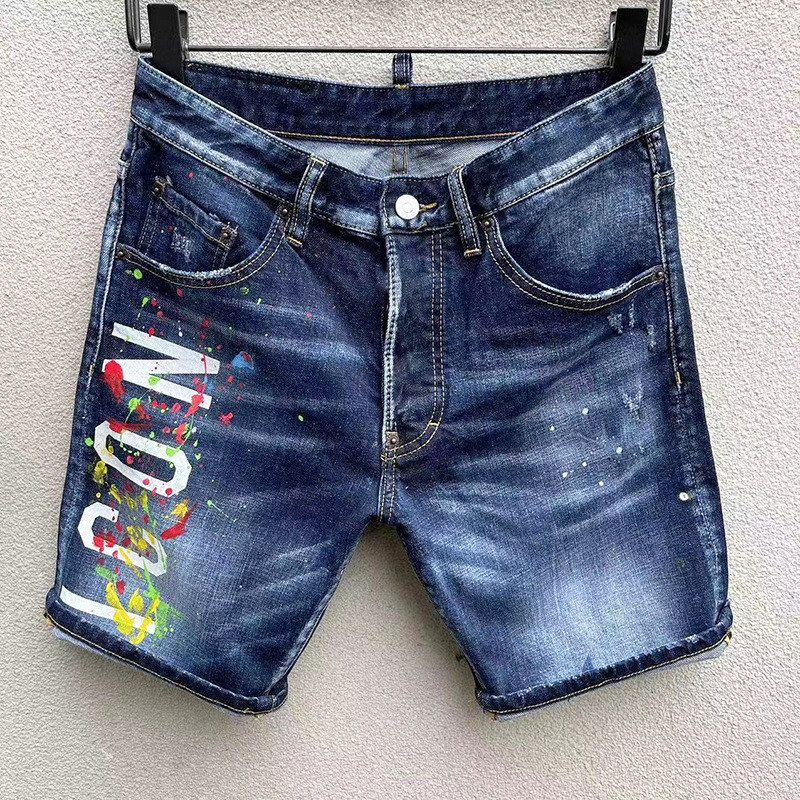European and American Style Paint-Splattered Men's Slim-Fit Stretch Denim Shorts D233