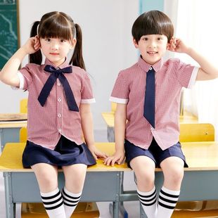 Kindergarten Summer Shirt British Academy Style Primary School Shirt School Uniform Graduation Photo Children's Cotton suit