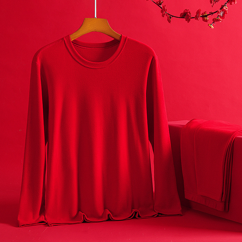 Autumn clothes long pants men's suit pure cotton fu character Big Red Wedding Bride couple Women's thermal underwear