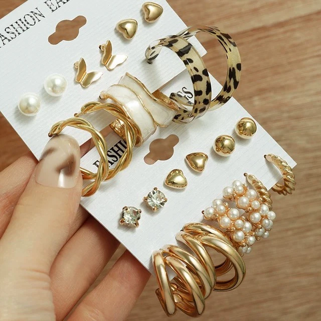 Metal Earrings Set, Retro Creative Design with Pigtail Hooks, Simple Elegant, Assorted Colors