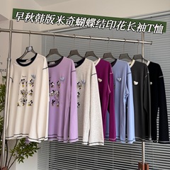 25秋季新款女士休闲宽松减龄卡通印花长袖打底衫T恤上衣0827f12