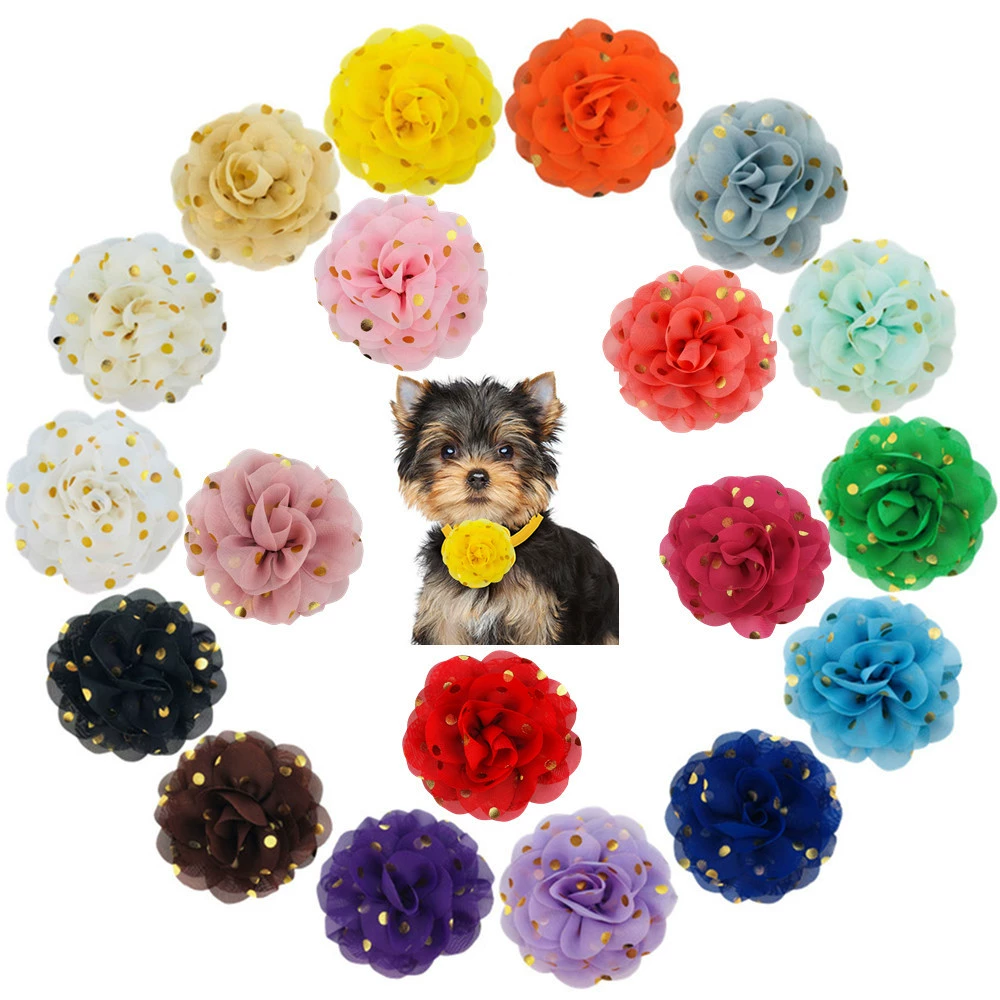 Трансграничный 8.5cm Горячий горошек шифоновый щенок кошачий домашний ошейник цветок кошачий пес милый любимчик галстук оптовая продажа