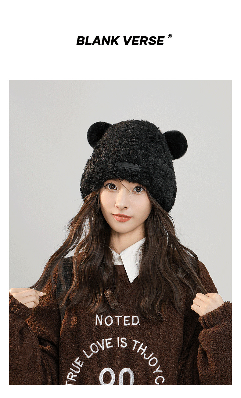 Herbst- und Wintermützen für Damen, süße Fleece-Wintermütze, verdickter warmer Gesichtshut, kleine kältebeständige Plüsch-Strickmütze aus Wolle_voghion.com