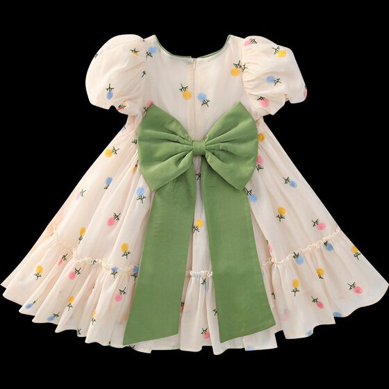 Girl's Dress 2023 Summer New Style Mid-Length Dress Baby's Super Fairy Bow Princess Style Dress