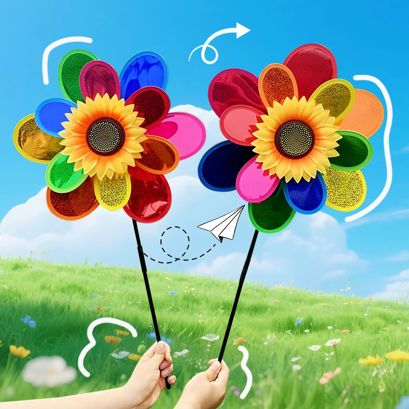 Оптовая продажа детских вращающихся ветряных мельниц: ветряные мельницы в стиле старого Пекина, мультяшные ветряные мельницы, однослойные и многослойные ветряные мельницы с блестками, разноцветные ветряные мельницы.