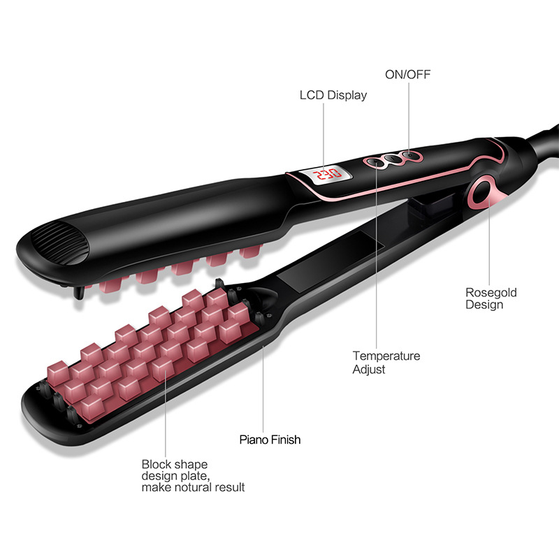 Grenzüberschreitender Bestseller: Karierter, flauschiger elektrischer Keramik-Haarglätter für Dauerwellen, Haarstyling-Tool für Zuhause, Lockenstab_voghion.com