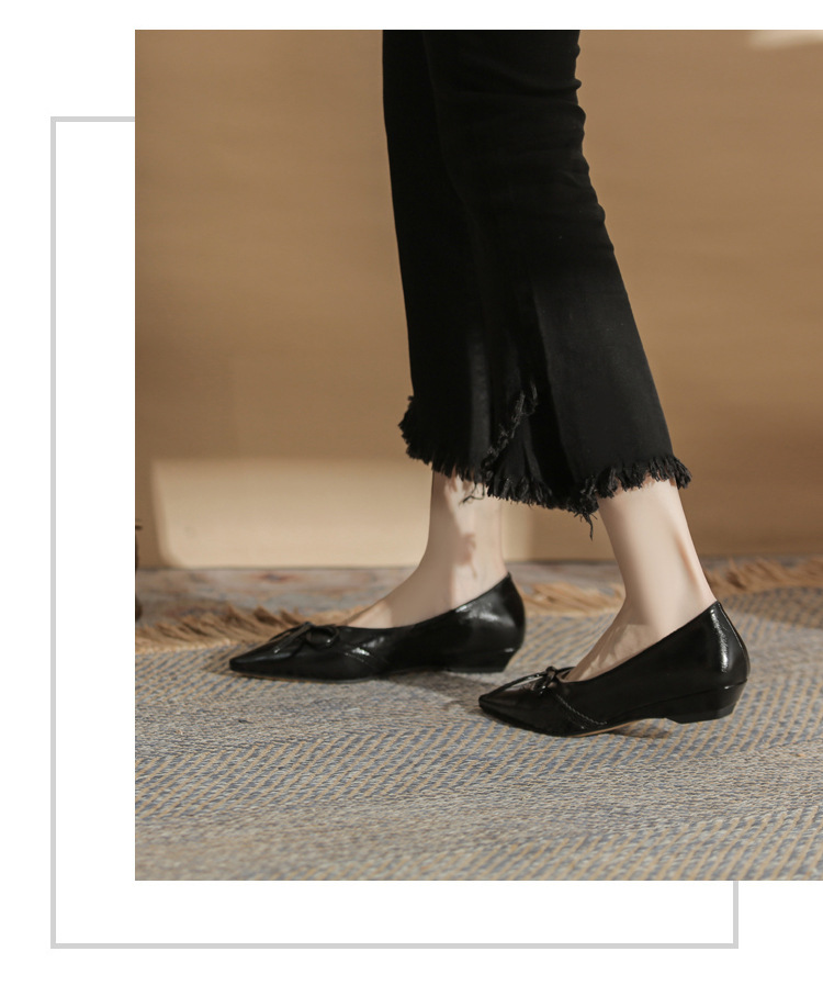 Giày cao gót nữ mũi nhọn gót wedge kiểu Pháp, gót thấp đa năng, miệng giày nông — màu đen chi tiết 17