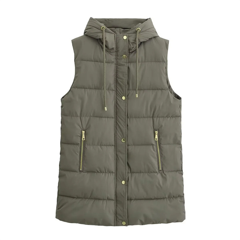 Chaleco sin mangas suelto abrazadera de caballo de invierno y otoño, algodón plumón de estilo largo y medio, chaleco de mujer, estilo largo y europeo.