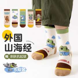 儿童秋冬男童袜子山海经中筒棉袜中大童宝宝学生卡通可爱秋冬跨进