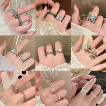 ins风珍珠锆石蝴蝶戒指女小众高级感轻奢情侣对戒气质开口戒批发