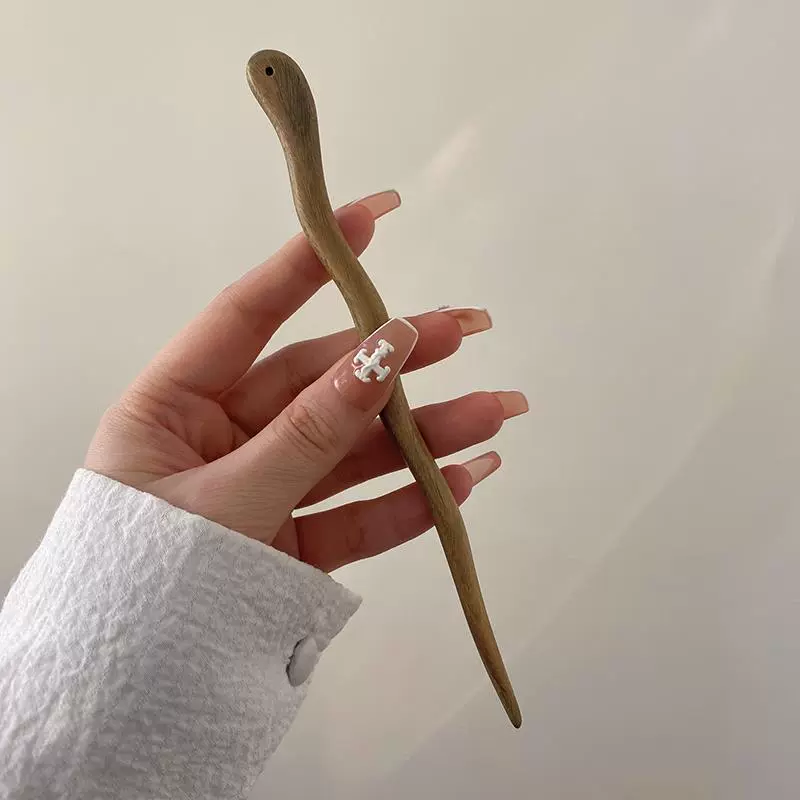 Chinese-style Hairpin, Ebony Sandalwood, 20 cm, Modern Elegant Floral Design