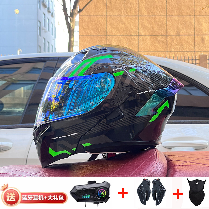 Casco de exposición Orz para hombres y mujeres invierno Doble espejo coche eléctrico semi-Casco completo cola de color coche deportivo ranura Bluetooth cuatro estaciones casco