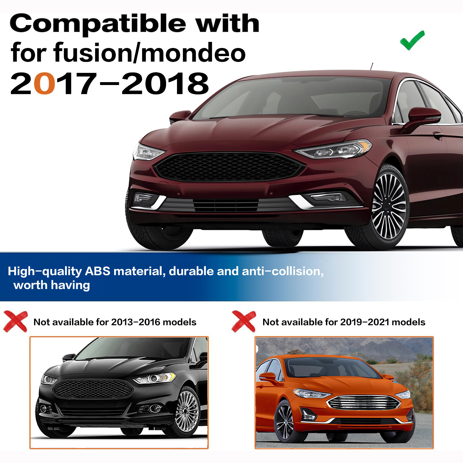 Suitable for Ford Mondeo Fusion 2017-2018 Mid-Grid American Version Modified All-Black Honeycomb Mustang Mid-Grid