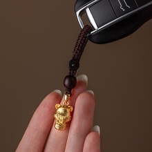 纯铜十二生肖钥匙挂件金鼠来财黄铜镀金手机链可爱老虎国潮钥匙扣