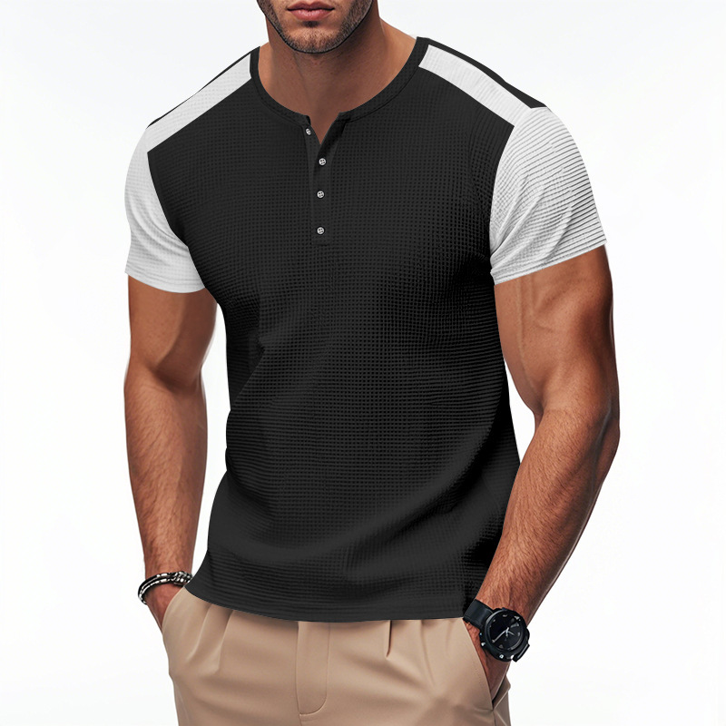 T-shirt henley uomo oversized a blocchi di colore waffle_voghion.com