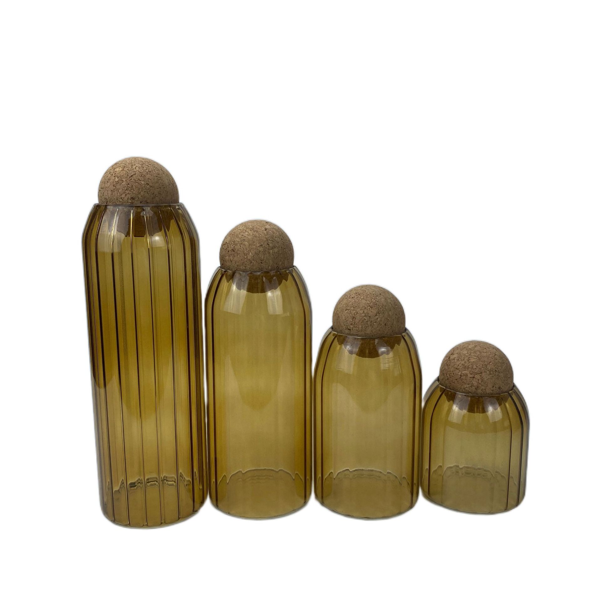 WINWIN 家用玻璃 琥珀色高硼硅密封罐 圆形储物罐条纹 收纳罐子