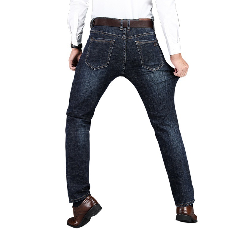 2024 otoño e invierno moda todo fósforo hombres jóvenes pantalones de mezclilla de negocios de mediana edad papá pantalones de hombre sueltos elásticos