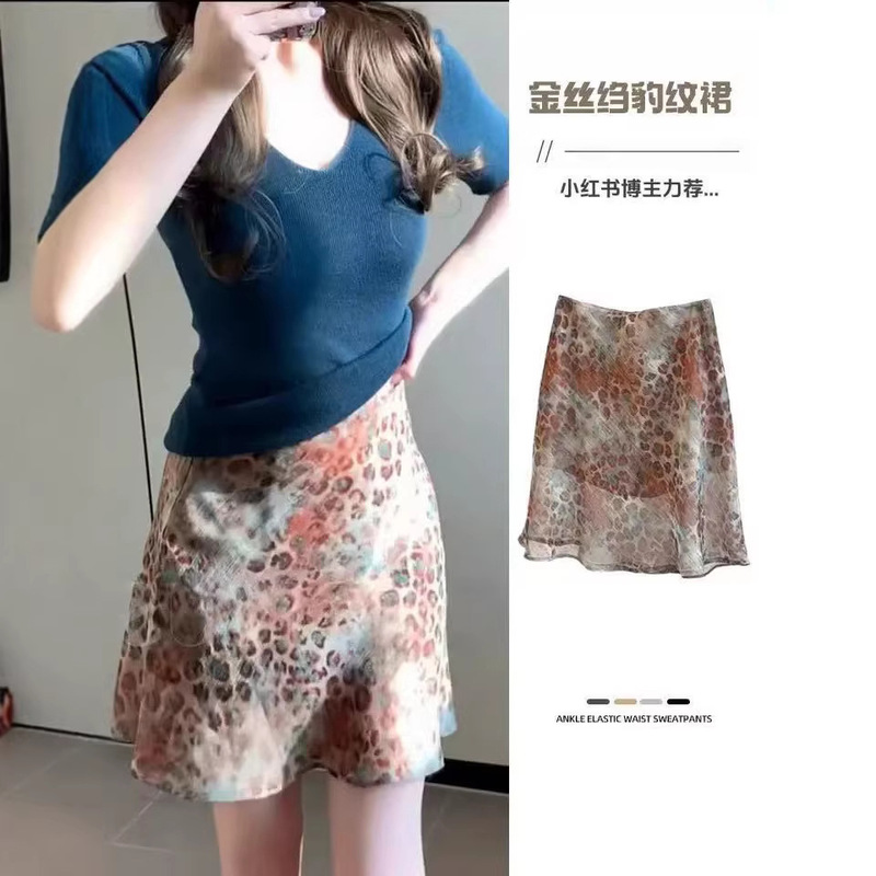 2026 New Leopard Aesthetic: Self-Emphasizing Slimming Gold Thread Chiffon Leopard Print Elegant Spring-Summer Midi Skirt 2026 New Leopard Aesthetic: Self-Emphasizing Slimming Gold Thread Chiffon Leopard Print Elegant Spring-Summer Midi Skirt