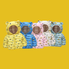 外贸跨境童装棉衣儿童小黄鸭满印棉服新款男女童中小童连帽棉袄