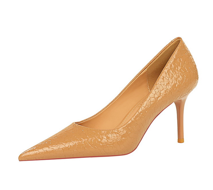 Stone patent leather women's high heels with pointed points_voghion.com