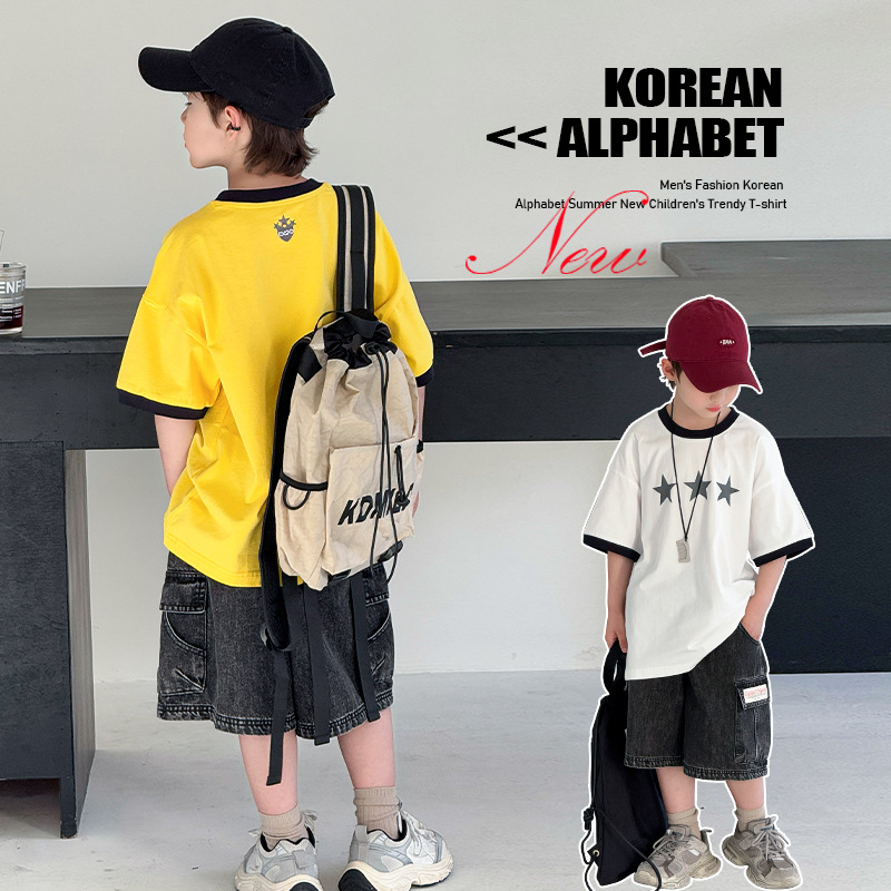 2026 New Summer Children's Clothing Pure Cotton Two-Piece Set for Ages 5-16, Short-Sleeved T-Shirt + Shorts, Factory Direct Sales, One-Piece Dropshipping