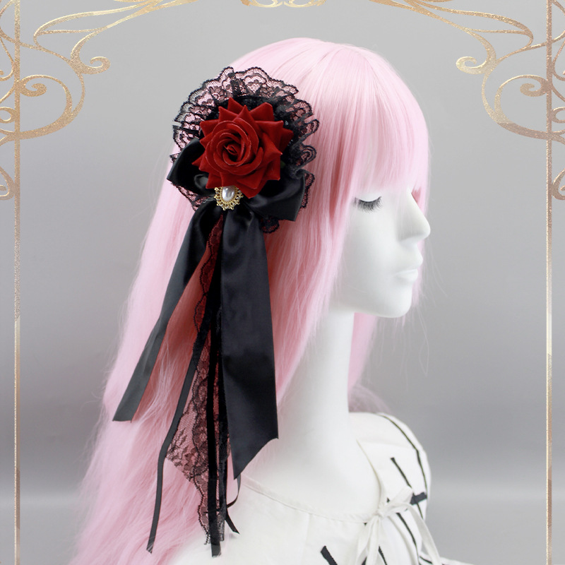 고딕 로즈 헤어 액세서리-버건디
