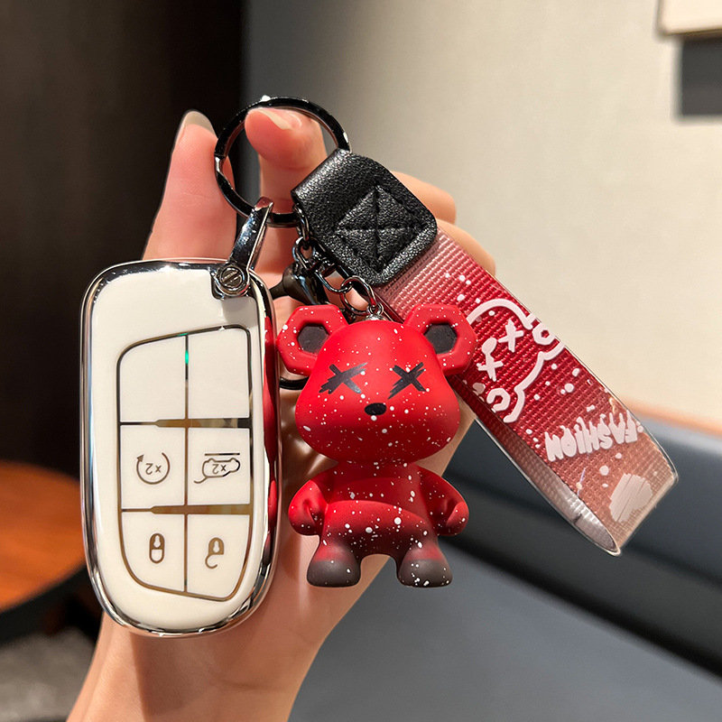 지프 A-스마트 4 키 [싱글 쉘 화이트] + 레드 폭력 곰 펜던트