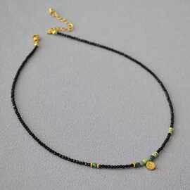 法式黑尖晶绿松石串珠星星圆牌小众设计简约复古文艺项链锁骨链女