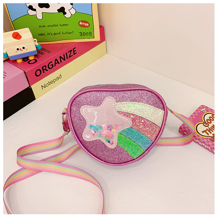 178g Weight Polyester Lining Material Zipper Closure Type Single Shoulder Strap Strap Type Shoulder Bag, Crossbody Bag Bags Type Daily Occasion Pu Leather Material Star, Stripe Pattern All Seasons Season Kid'S Gender Cute Style Heart-shaped Shape Kid'S Pu Leather Star Stripe Cute Heart-shaped Zipper Shoulder Bag Crossbody Bag 35