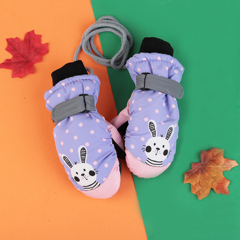 Nieve para niños forrada de lana engrosada impermeable antideslizante a prueba de viento de dibujos animados frío dedo paralelo dedo esquí bebé guantes de invierno