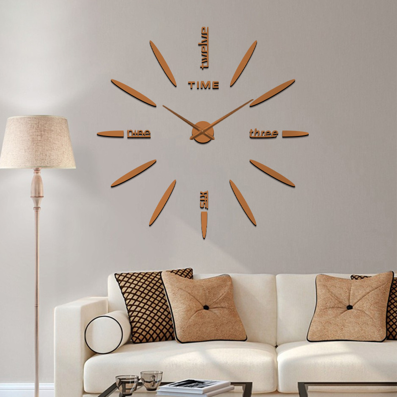 Reloj de pared 3D de lujo ligero, reloj en inglés de alta gama, decoración silenciosa para sala/dormitorio, moda simple