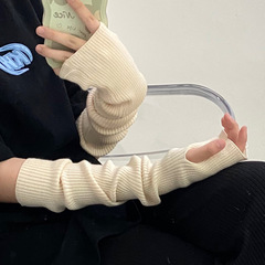 Hongzhi/Knitted Gloves Cool Autumn Warm Sleeves Women's Solid Color Sweet Sleeves Open Toe Korean Style Wool Half Sleeves