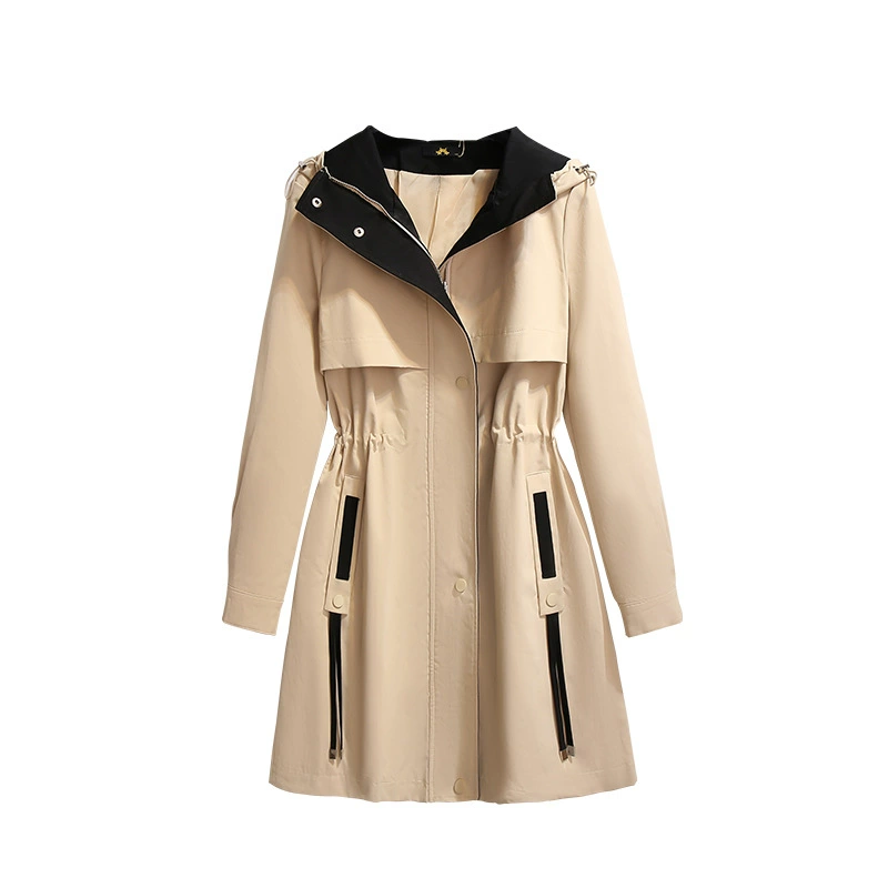 Очень большой демисезонный trench coat, модная куртка с капюшоном, slim fit, для полных женщин