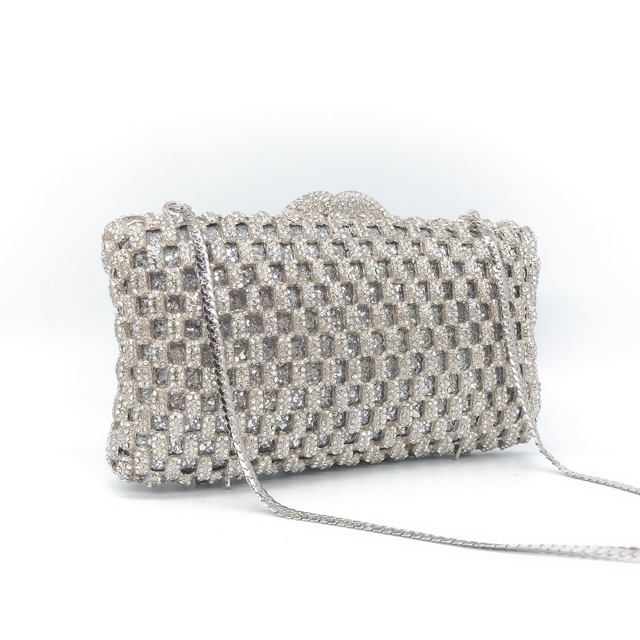 Bolsa de cena con diamantes transfronterizos no vacío caja dura de metal bolso de diamantes vestido de banquete bolso de mano bolso de mujer bolso de cadena