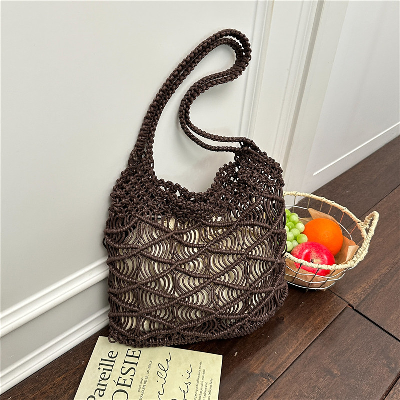 Bolso Tote de Paja Tejida con Diseño Calado para Uso Diario