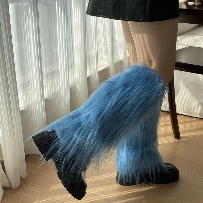 Y2K calф ring hairy socks, imitation fur QQ show girl powder skin buckle warm leg sleeve jk spicy pile socks