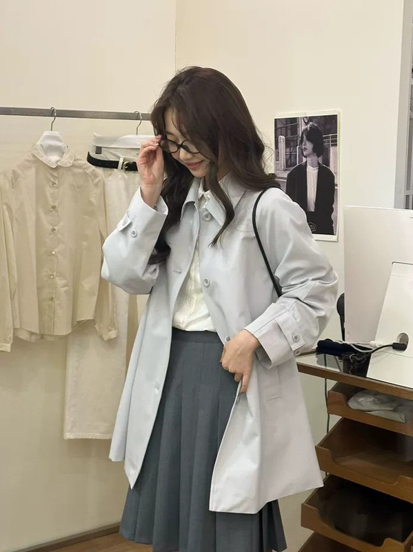 不退不换2025秋季新款韩版宽松纯色显瘦翻领单排扣中长款风衣外套|undefined