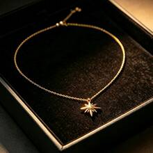 跨境不锈钢八芒星太阳项链女士镀金不掉色锁骨链小众简约轻奢小众