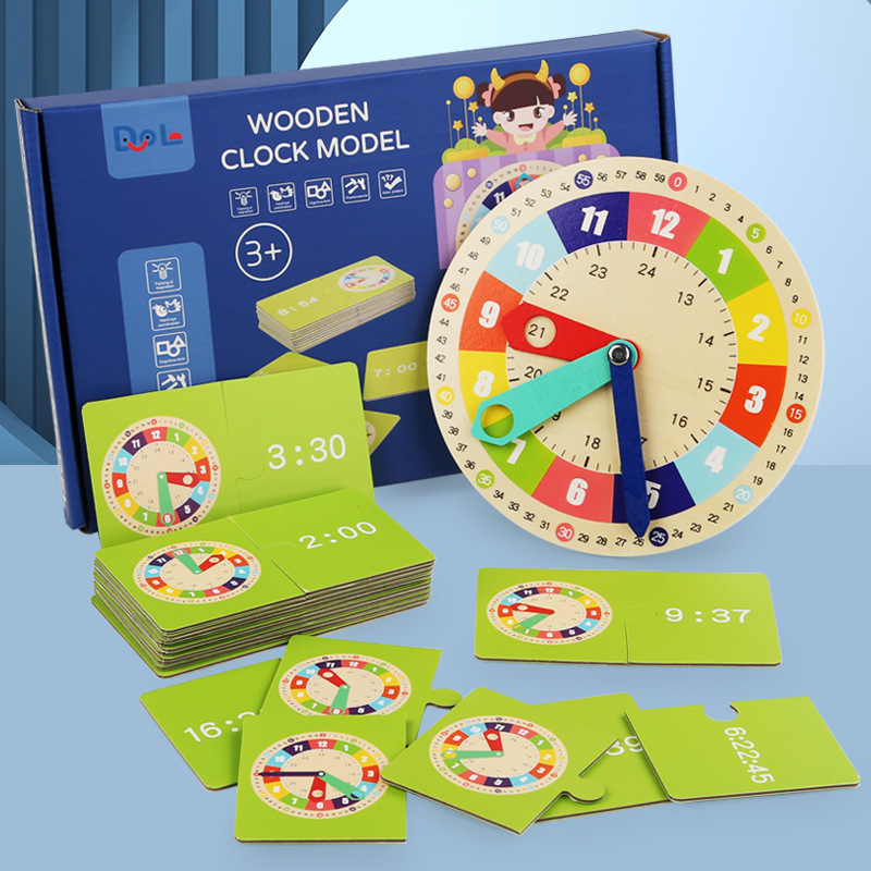 Madera de los niños pequeño reloj tiempo tablero cognitivo educación temprana juguetes kindergarten primaria Escuela Primaria primer grado Matemáticas enseñanza ayudas