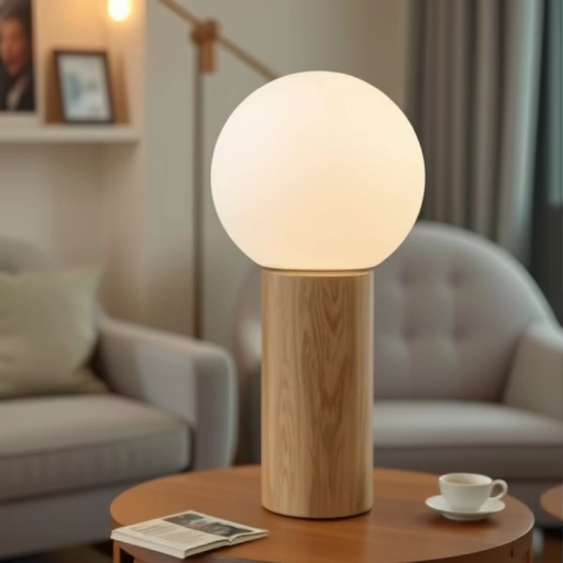 Cilindro de madera maciza simple retro, base de madera para el hogar, lámpara de mesa natural