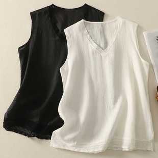 Summer New Style Forest Style Literary Simple Fresh Solid Color Loose Versatile Round Neck Sleeveless Top Vest for Women