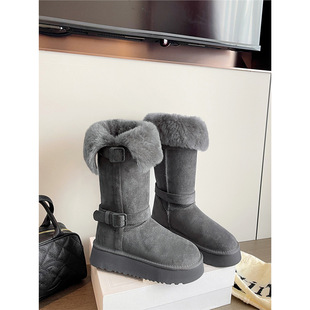 ���Sֱ�N5/8cm�ɴ����ëë�ӽq�Ӻ�ů��Ь��ɫ�LͲѩ��ѥŮ��
